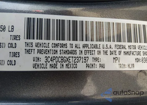 2014 Dodge Journey Sxt из США, поврежденный, VIN 3C4PDCBGXET237197